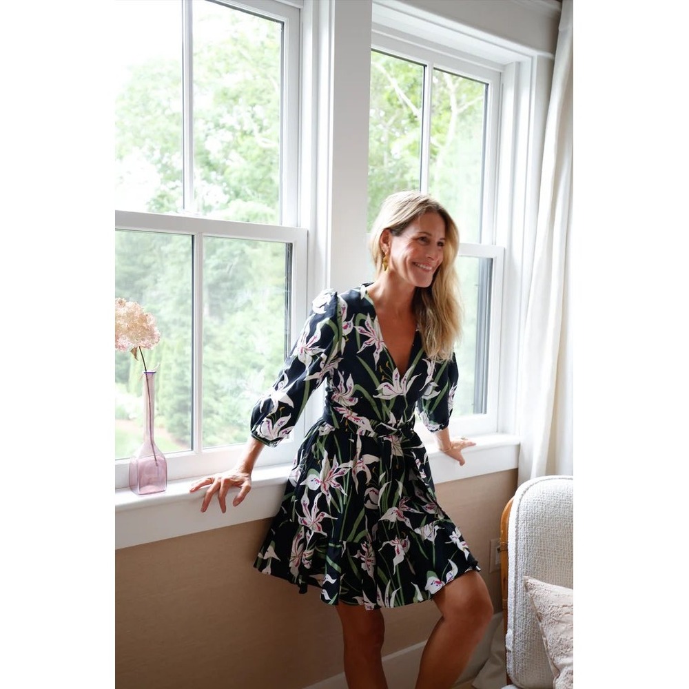Borgo de Nor Anita Lily Print Cotton‎ V-Neck Mini Dress Black Size UK 8 US 4